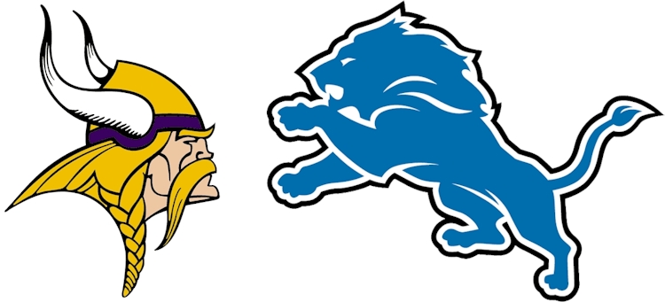 Graphic of Vikings and Lions logos facing off