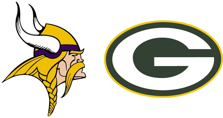 Graphics of the Vikings and Packers logos