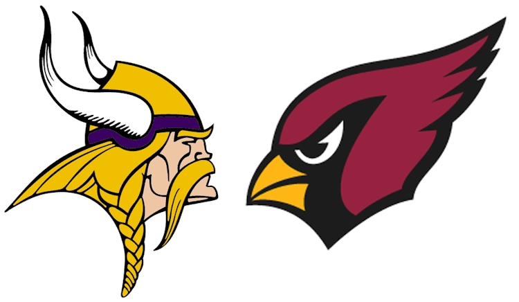Vikings and Cardinals logos facing off