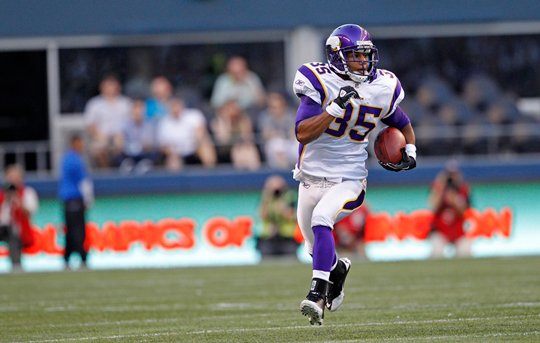 Photograph of Marcus Sherels Returning an Interception For Touchdown vs. Seahawks