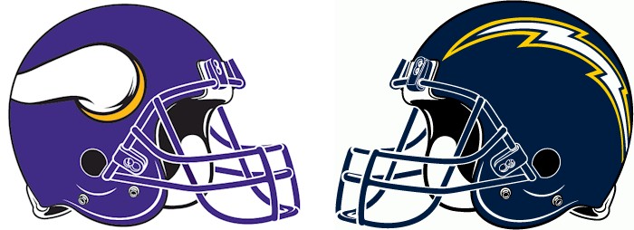 Minnesota Vikings vs. San Diego Chargers Helmets