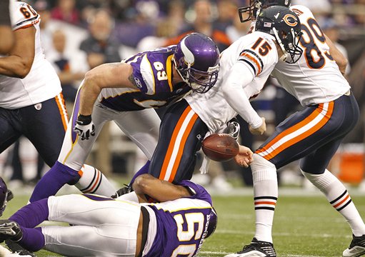 Jared Allen forces a fumble of Josh McCown
