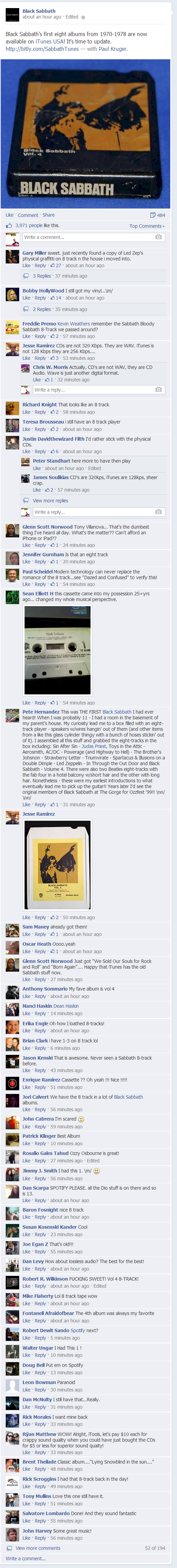Screenshot - Black Sabbath Albums On iTunes Facebook Post Comment Thread